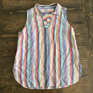 Women’s Chico’s 14 (2.5) Multicolor Striped Linen Blend Sleeveless Blouse Top